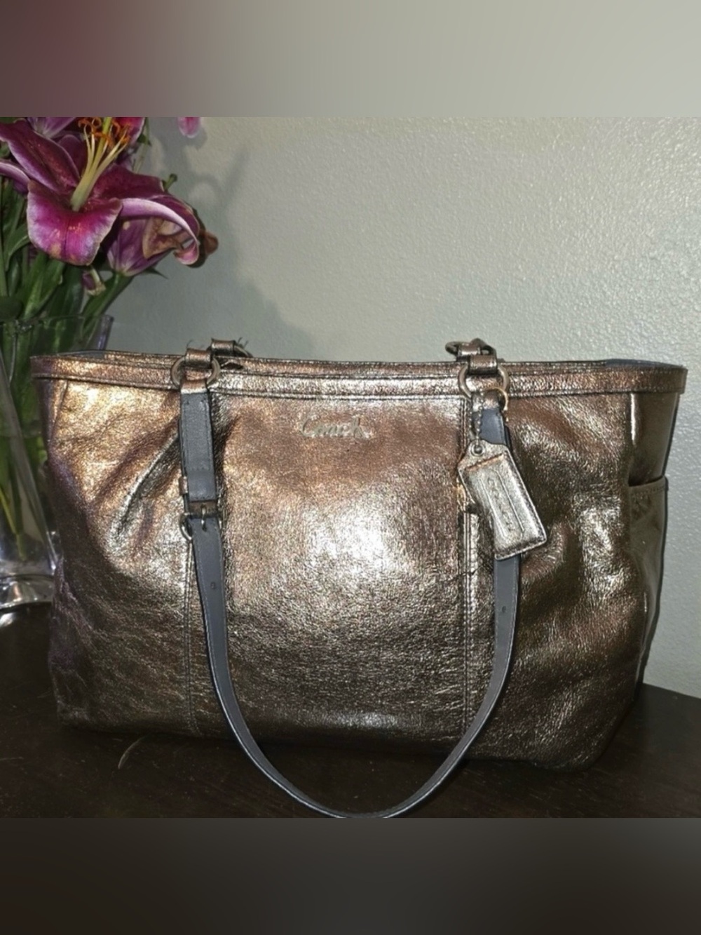 Coach Metallic East/West Bronze Leather Tote Bag EUC 2011